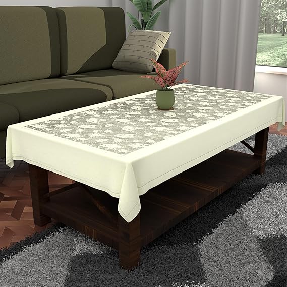 Kuber Industries 40x60 Inches Net Durable & Washable 4 Seater Dining Table Cover for Light Cream