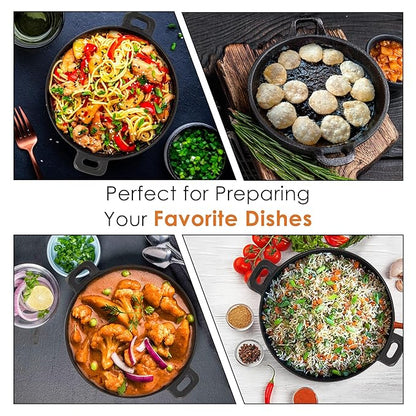 Solara Crownstone Premium Cast Iron Kadai 25 Cm, 2.1 Kg | Naturally Nonstick Cast Iron Kadai With 2 Loop Handles