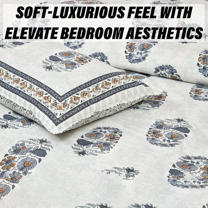 Kuber Industries Double Bedsheet with 2 Pillow Covers 160 TC Premium Cotton Dezier Flower Boota Blue