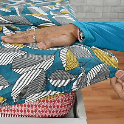 Divine Casa Floret 100% Cotton Double Fitted Bedsheet 144 TC Colour Woody Petals