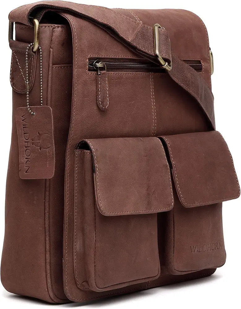 WildHorn® Leather 11 inch Sling Messenger Bag for Men I Multipurpose Crossbody Bag I Travel Bag with Adjustable Strap I Utility Bag I DIMENSION : L-11 inch W-3 inch H-12 inch