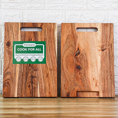 Femora Vegetable Acacia Wood Chopping Board Anti Bacterial Seasoned With Organic Mineral Oil Rectangular Shape | 34.20 X 24 Cm