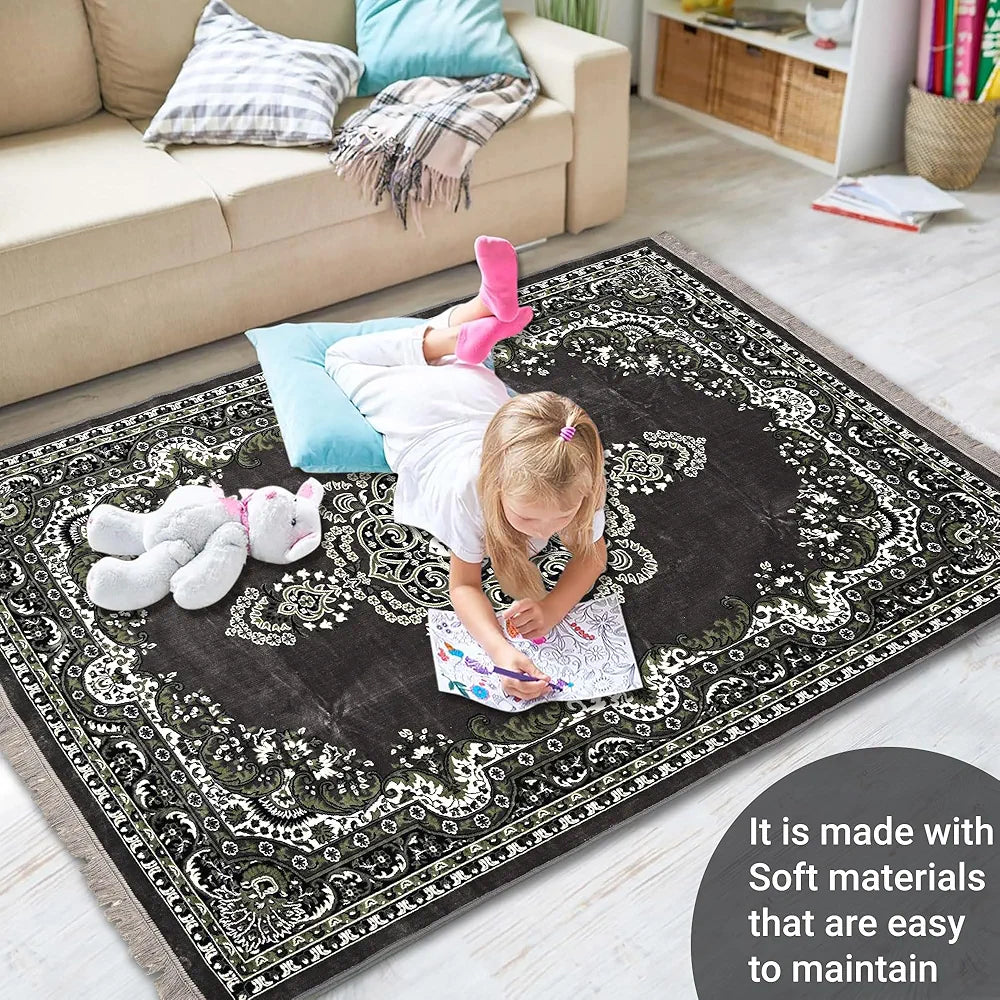 Kuber Industries 5x7 Feet Carpets Premium for Living Room Machine Washable Bedside Floor Grey & Green