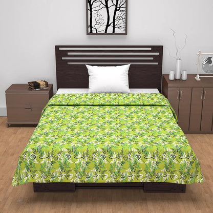 Divine Casa Floret 100% Cotton Single Dohar 120 GSM Soft & Lightweight Throw Blanket Colour Leaf Green