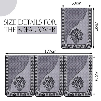 Kuber Industries Set of 10 Net Anti-Skid Sofa Cover 5-Seater Floral Print Black & Grey