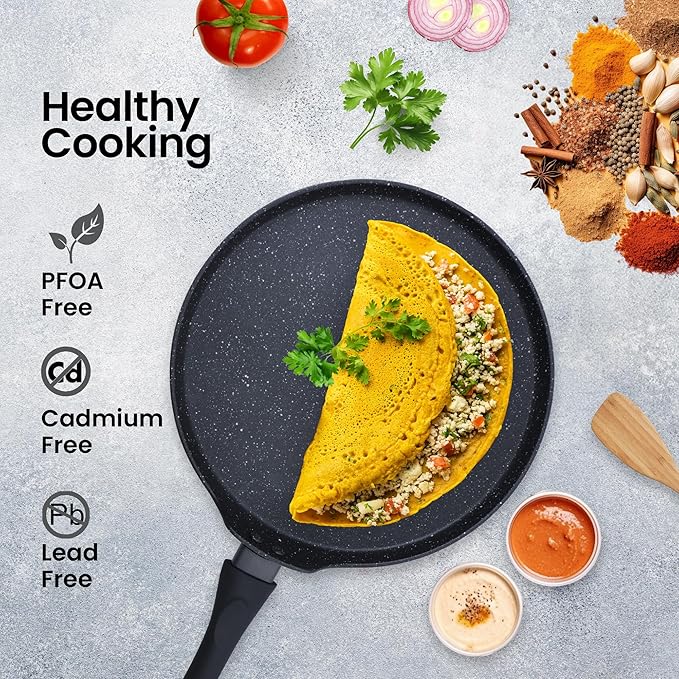 Solara Granite Dosa Tawa Non Stick Pan 28cm Dosa Tawa Induction Base & Gas Black Colour
