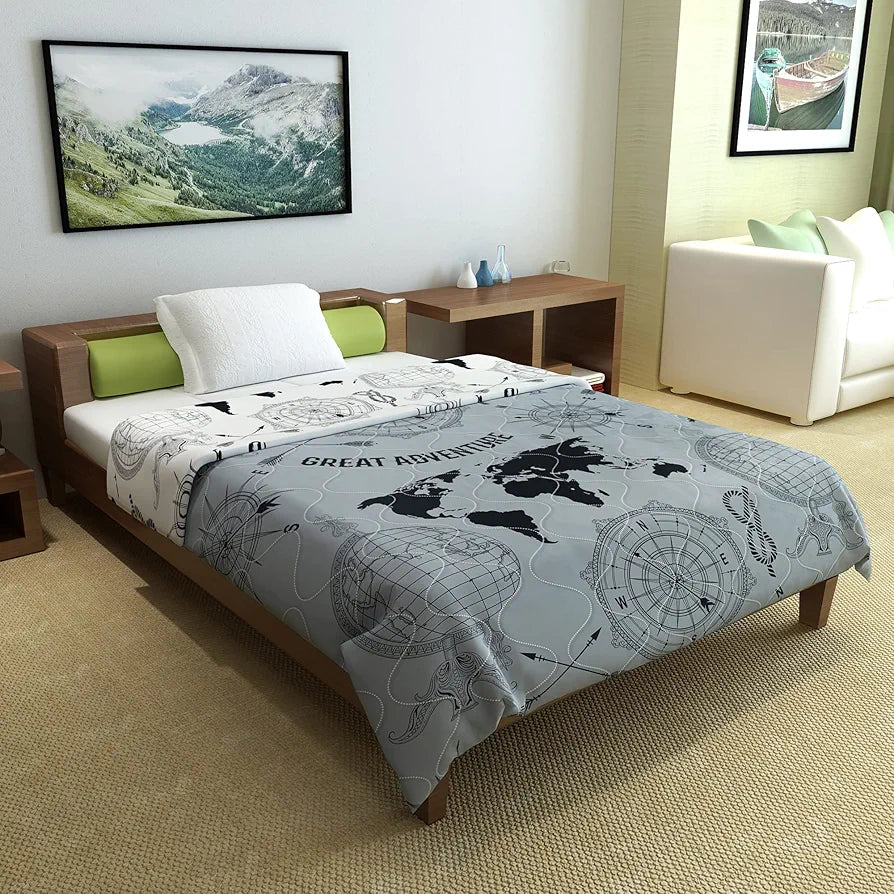 Divine Casa Microfibre Mild Winter 120 GSM Printed Reversible Single Bed Size Quilt Comforter Blanket TC - 120 Colour Light Grey and Black