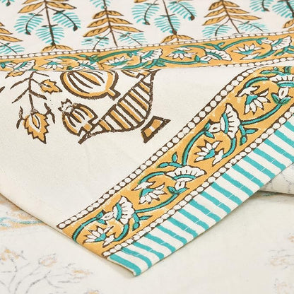 Blocks Of India Hand Block Printed Cotton Table Runner for Center Dining Table Mughal Buta