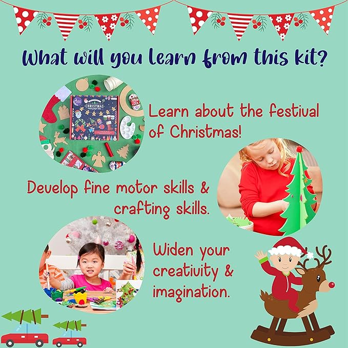 Kalakaram Diy Christmas Cheer Craft Box | Wonderful Mix of 6 Craft Activities | Christmas Theme Craft Kit | Diy Kit for Kids | Activity Kit for Kids