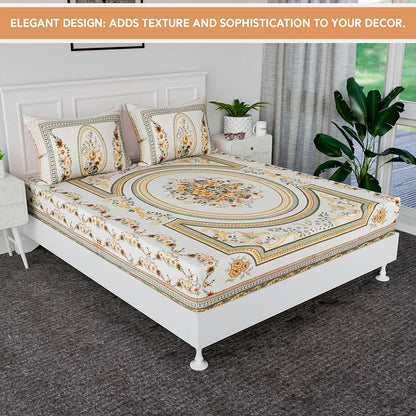 Kuber Industries Cotton Bedsheets for Double Bed with 2 Pillow Covers Kaleen Flower Yellow