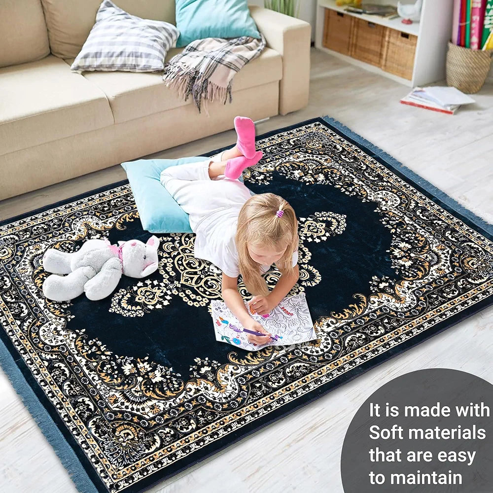 Kuber Industries 5x7 Feet Carpets for Living Room Machine Washable Bedside Floor Rugs Premium Mat Navy & Sea Blue