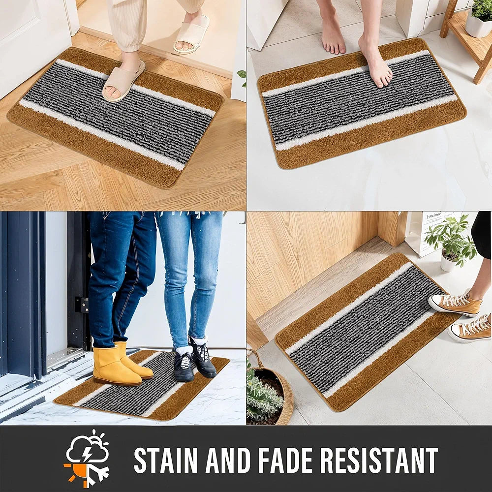 Kuber Industries Anti-Skid Water-Absorbent Door Mats for Home Micro Wings Lining Golden