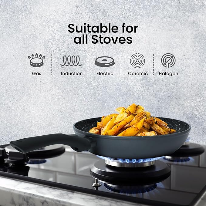 Solara Non Stick Frying Pan 24cm, Granite Omlette Egg Pan, Induction & Gas Fry Pan, Frying Pan Non Stick | Bezel