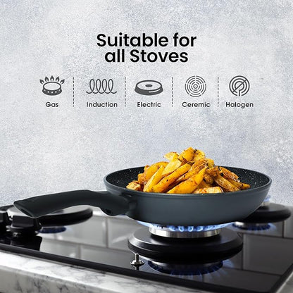 Solara Non Stick Frying Pan 24cm Granite Omlette Egg Pan Induction & Gas Fry Pan Bezel Colour