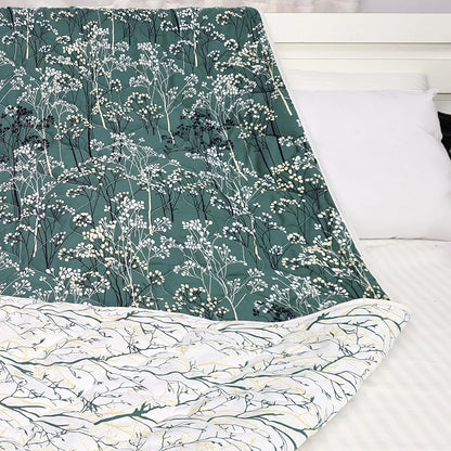 Divine Casa Microfibre All Weather Lightweight 120 GSM Printed Reversible Double Bed Quilt Comforter Blanket TC - 144 Colour Light Grey and White