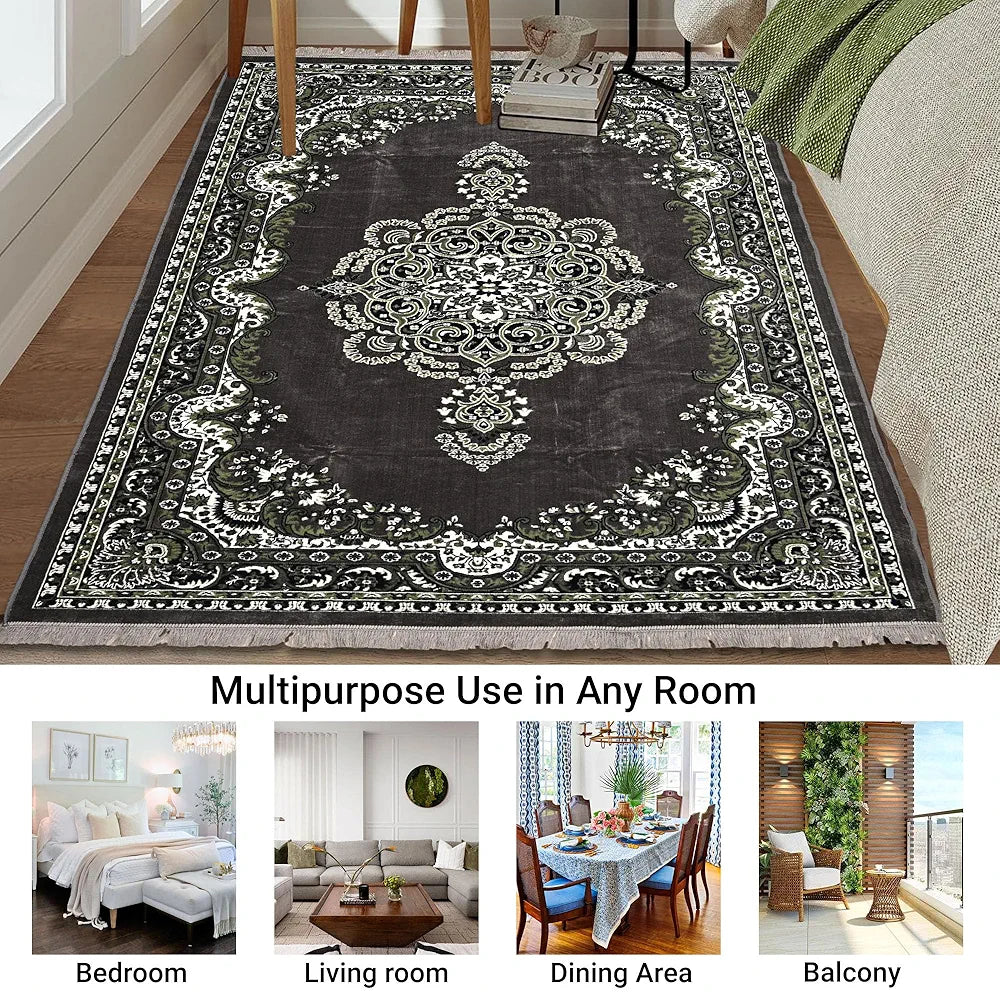 Kuber Industries 5x7 Feet Carpets Premium for Living Room Machine Washable Bedside Floor Grey & Green