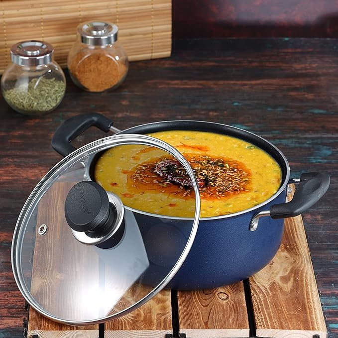 Vinod Zest Aluminium Non Stick Saucepot with Glass Lid - 3.1 Litre, 20 cm | 3 mm Extra Thick | 3 Layer Coating