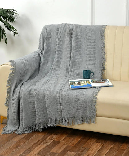 Sashaa World Grey Cotton Throw for Sofa Colour Grey