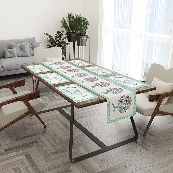 Blocks Of India Hand Block Printed Cotton Table Runner Mat and Napkin Anar Ka Ped