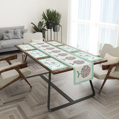 Blocks Of India Hand Block Printed Cotton Table Runner Mat and Napkin Anar Ka Ped