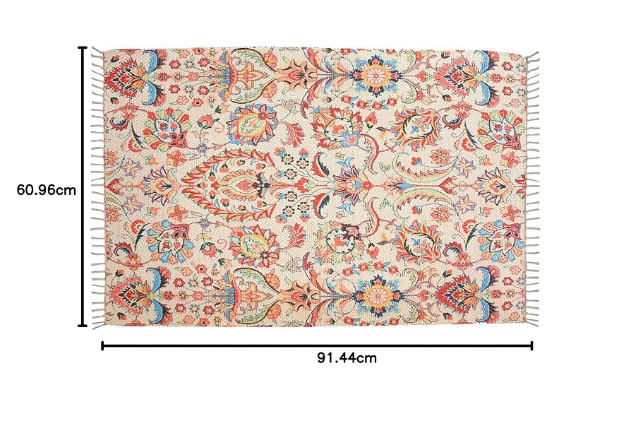 Homadorn Handmade Sustainable Printed Modern Dhurrie/Rugs/Carpet Colour Off white