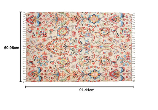 Homadorn Handmade Sustainable Printed Modern Dhurrie/Rugs/Carpet Colour Off white