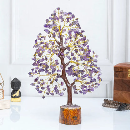 HindCraft Amethyst Chakra Crystal Tree Golden Wire 10-12 inch