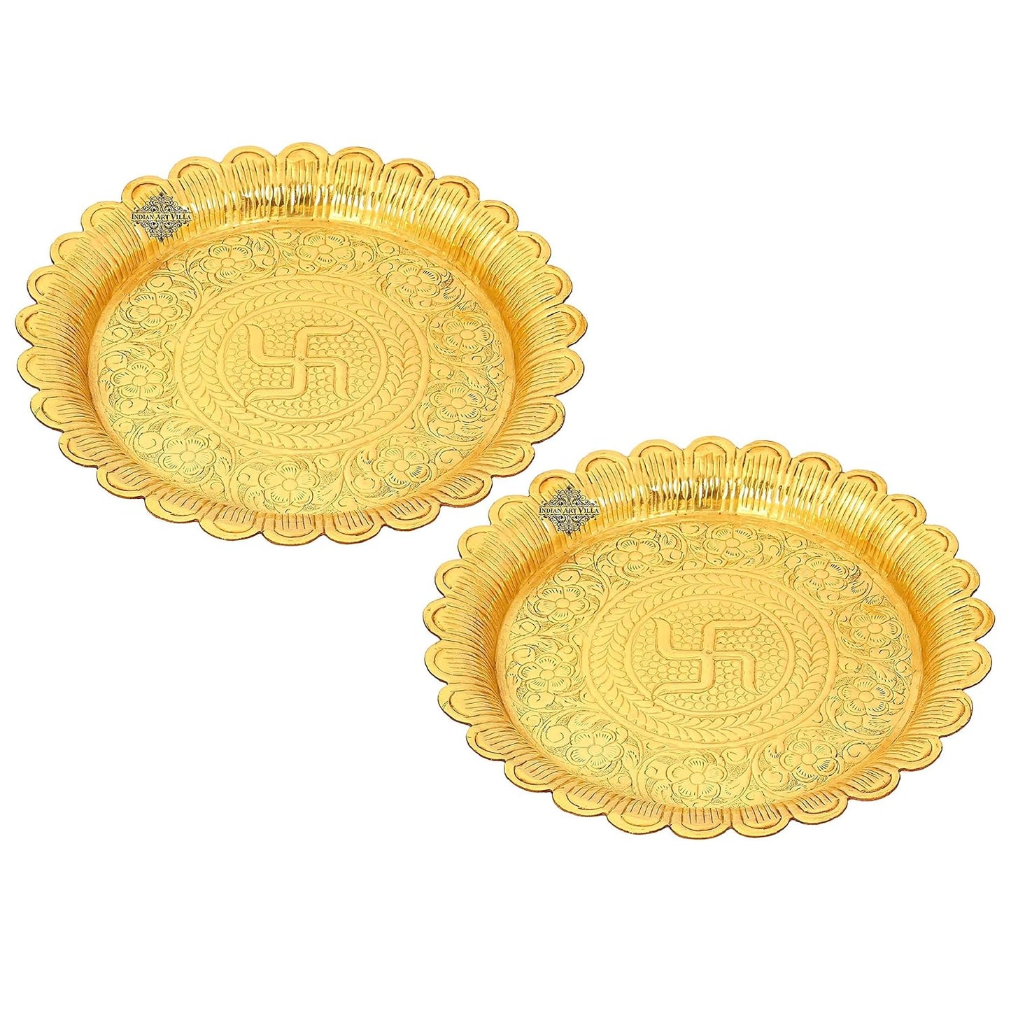 Indian Art Villa Pure Brass Pooja Decorative Thali Plate Diameter | 10.5" Inches
