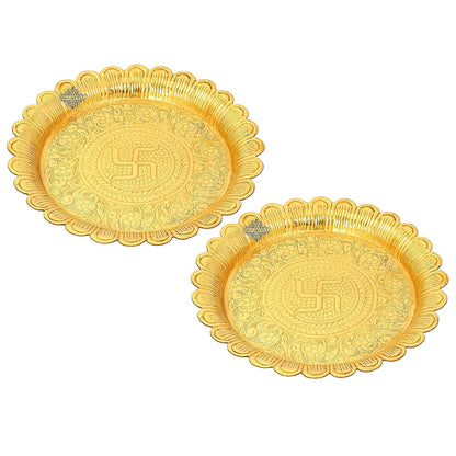 Indian Art Villa Pure Brass Pooja Decorative Thali Plate Diameter | 10.5" Inches