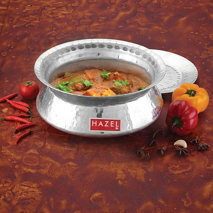 Hazel Aluminium Hammered Finish Handi with Lid 24 cm with 3600 ml Capacity