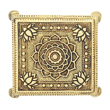 anciently Brass Pooja Chowki Square with Lotus Design | Sqaure Brass Chowki for Puja, Brass, Gold Colour, 1 Piece 