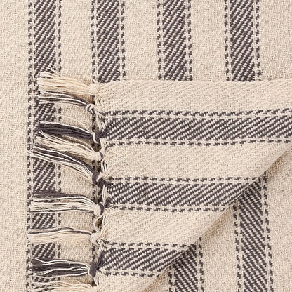 Sashaa World Striped Throw Medium with Tasselled Edges Colour Dark Blue