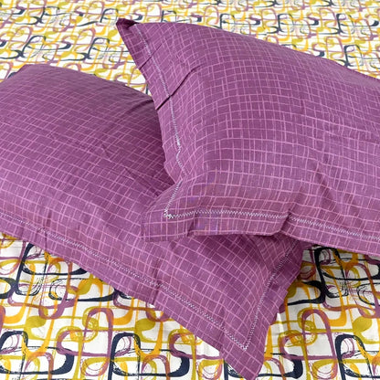 Divine Casa 144 TC 100% Pure Cotton Queen Size Double Bed Bedsheet with 2 Pillow Covers Wavy Pattern Colour Charcoal Yellow