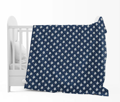 Divine Casa 120 GSM Microfiber Single Kids Dohar Soft & Lightweight Throw Blanket Floral Pattern Colour Medieval Blue & White