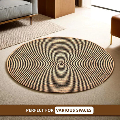 Kuber Industries 3x3 Feet Round Jute Rug & Carpet for Home Bedroom Spirals Beige