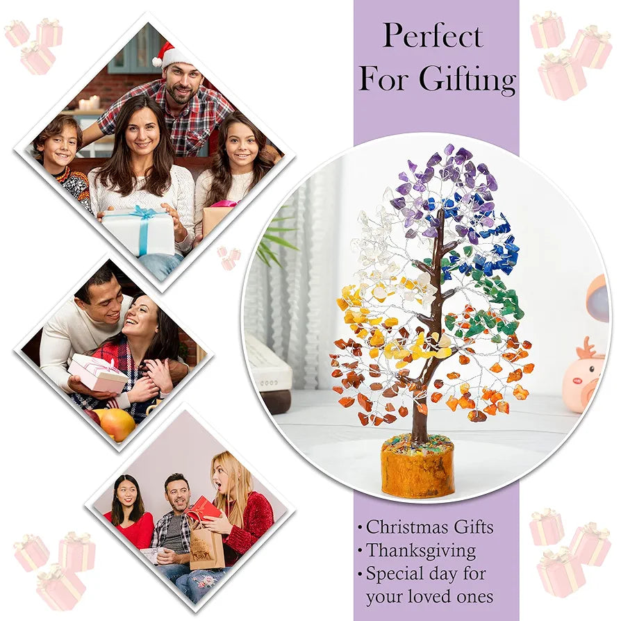 Zaicus Seven Chakra Gemstone Tree Crystal Tree of Life Feng Shui 10-12 Inch Silver Wire