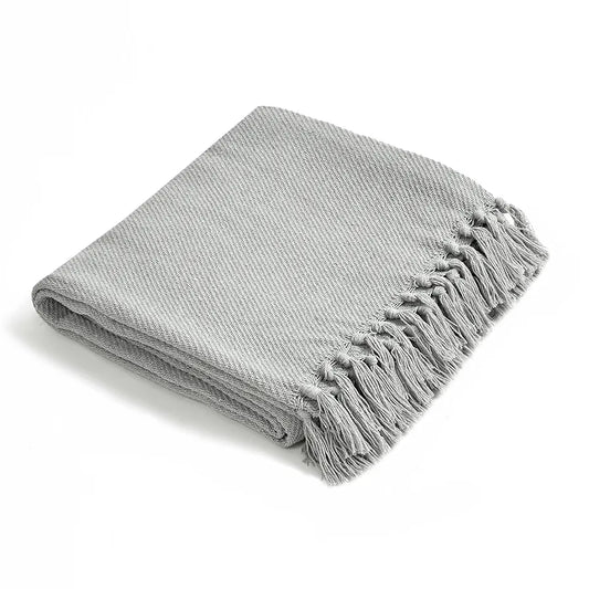 Sashaa World Solid Grey Cotton Throw Colour Light Grey
