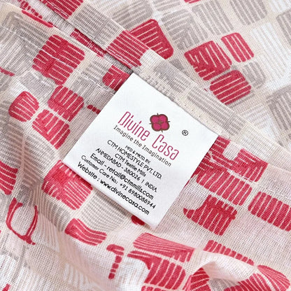Divine Casa 144 TC 100% Pure Cotton Queen Size Double Bed Bedsheet with 2 Pillow Covers Geometric Pixel Colour Red White