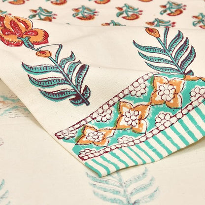 Blocks Of India Hand Block Printed Cotton Table Runner for Center Dining Table Turquoise Flower