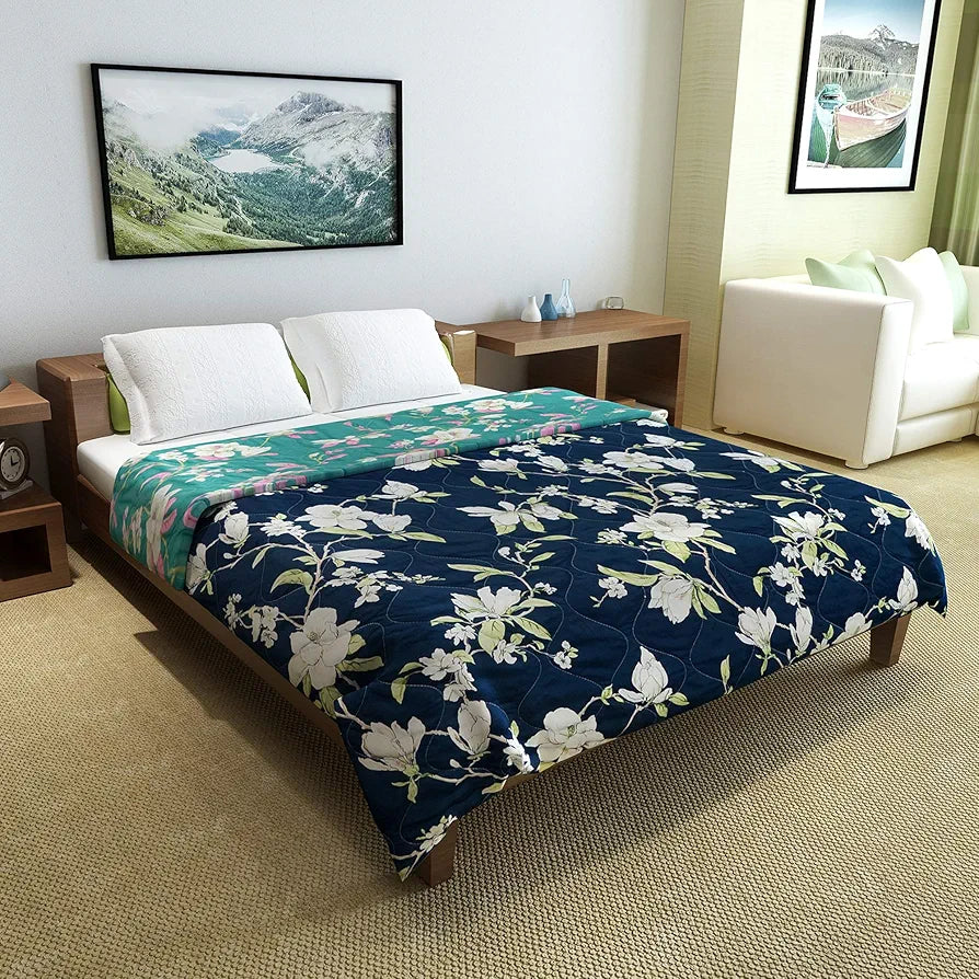 Divine Casa Microfiber 150 GSM Reversible Double Bed Comforter Ultra Soft & Lightweight Blanket Colour Bristol Blue
