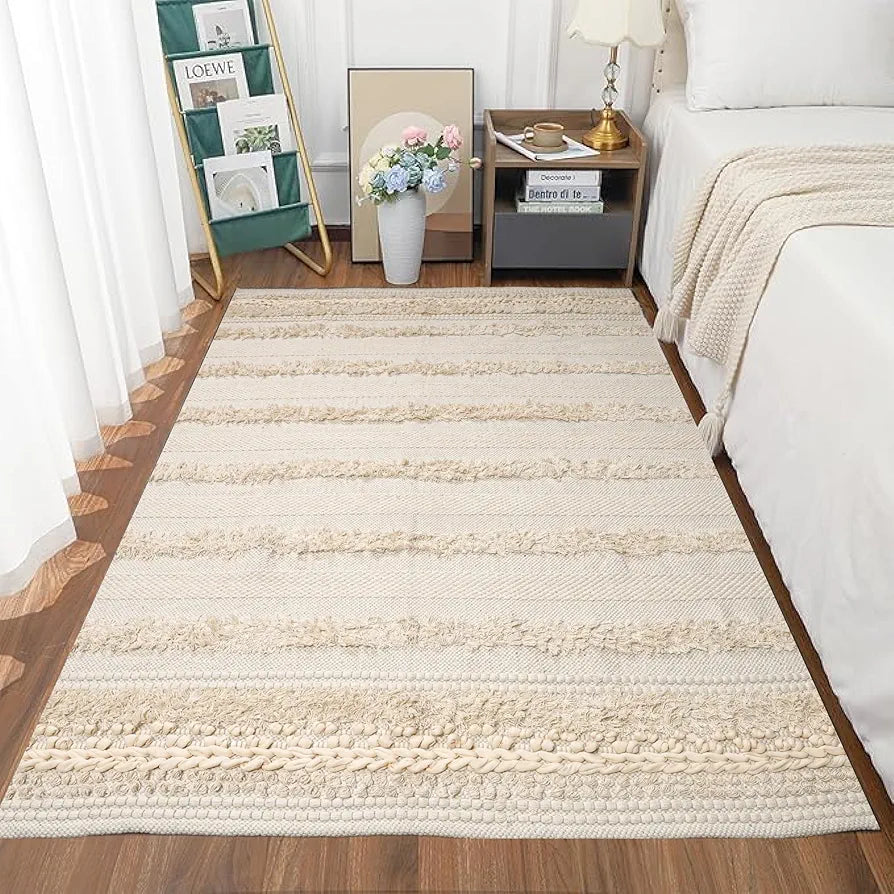 Sajavat Home Pure Cotton Soft and Durable Floor Rug Vintage Cream & White Area Rug