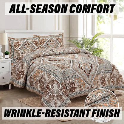 Kuber Industries Double Bedsheet with 2 Pillow Covers 186 TC Premium Cotton Arabic Beauty Flower Square Brown