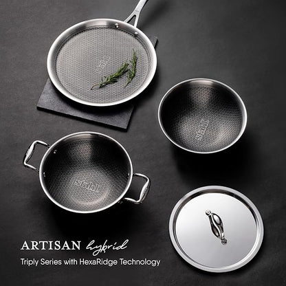 Stahl Artisan Hybrid Triply Frying Pan With Lid | Fry Pan Induction Base | Frying Pan Non Stick | Stainless Steel | 2.3 L | 28 Cm