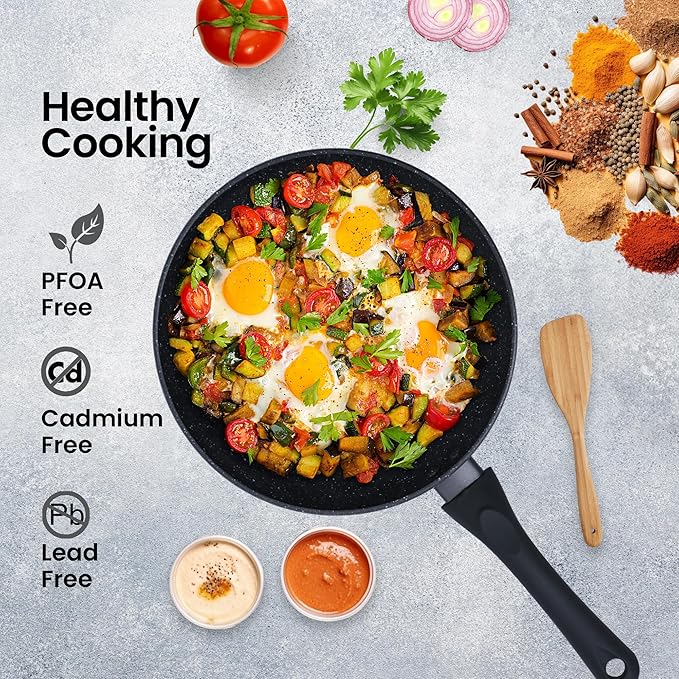 Solara Non Stick Frying Pan 24cm Granite Omlette Egg Pan Induction & Gas Fry Pan Black Colour