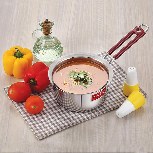 Hazel Stainless Steel Milk Saucepan Tea Pan with Fixed Rubber Grip Handle 760 Ml Silver