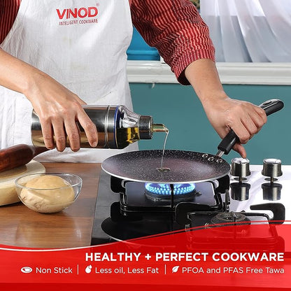Vinod Zest Marbilo Aluminium Non Stick Concave Tawa - 24 cm | Roti / Chapati Tawa | 3 mm Thick | 5 Layer Coating | Stain Resistant