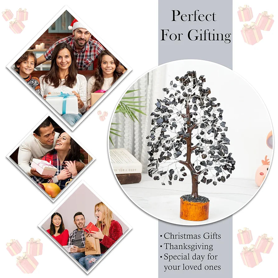 Hindcraft Black Tourmaline Crystal Tree Silver Wire 10-12 inch