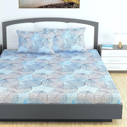 Divine Casa 100% Cotton 144 TC King Size Bedsheet with 2 Pillow Covers Colour Light Blue