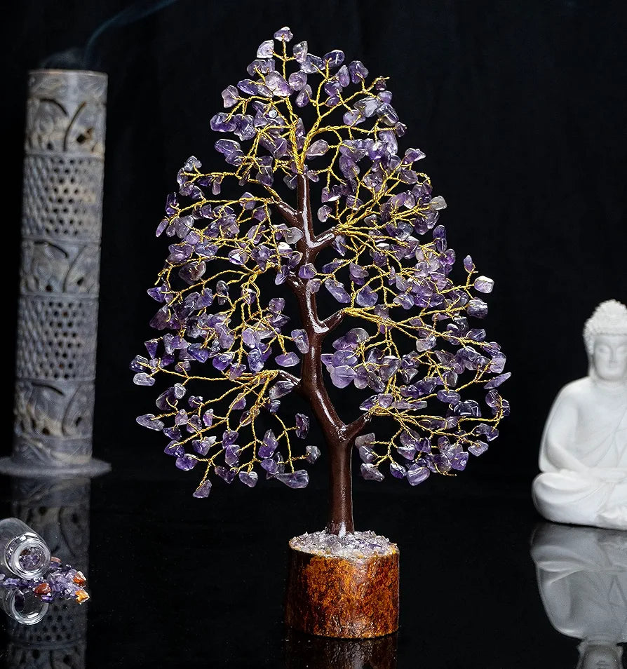HindCraft Amethyst Chakra Crystal Tree Golden Wire 10-12 inch