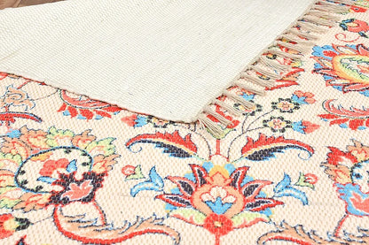 Homadorn Handmade Sustainable Printed Modern Dhurrie/Rugs/Carpet Colour Off white